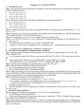 Trắc nghiệm hóa học 10 - Chương I Cấu tạo nguyên tử